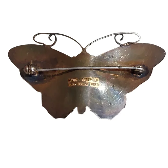 David Andersen Norway Sterling Guilloche Enamel Butterfly Brooch Purple Blue